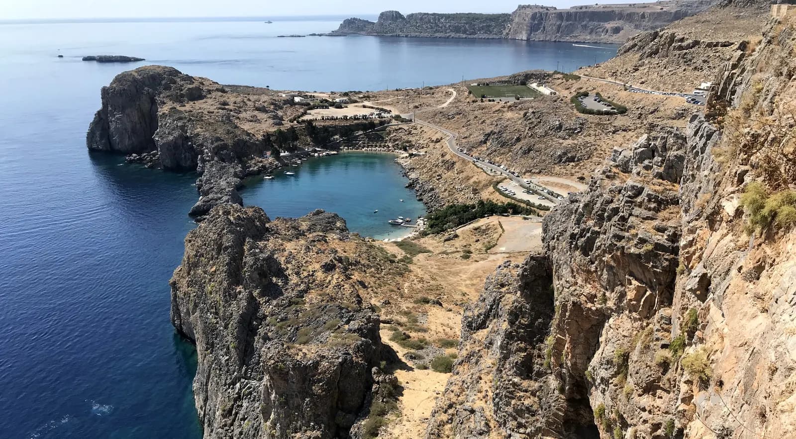 St Paul's Bay below the cliffs at Lindos, on the east coast of Rhodes