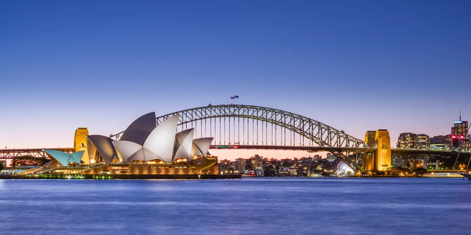 Sydney Opera House and Harbour Bridge at dusk