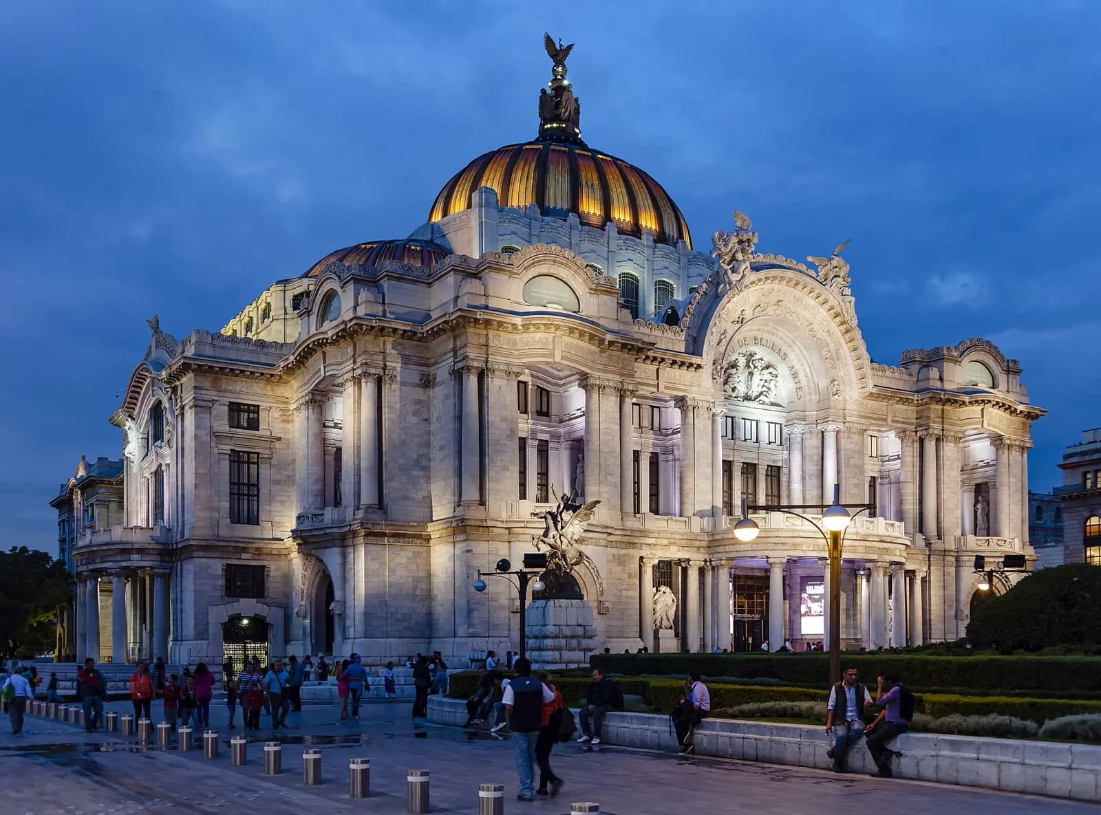 The Palacio de Bellas Artes in Mexico City at dusk