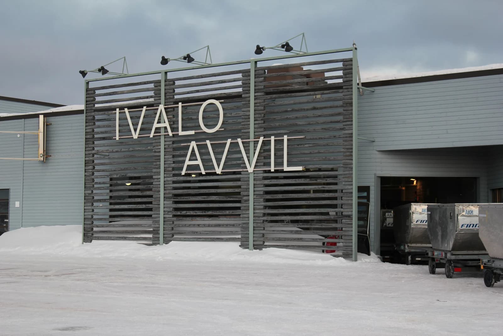 The small terminal building at Ivalo airport in Finnish Lapland under snow