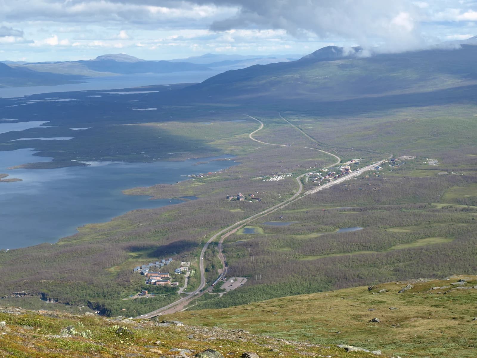 The Abisko valley and its lake in Swedish Lapland, seen from the slope above the village