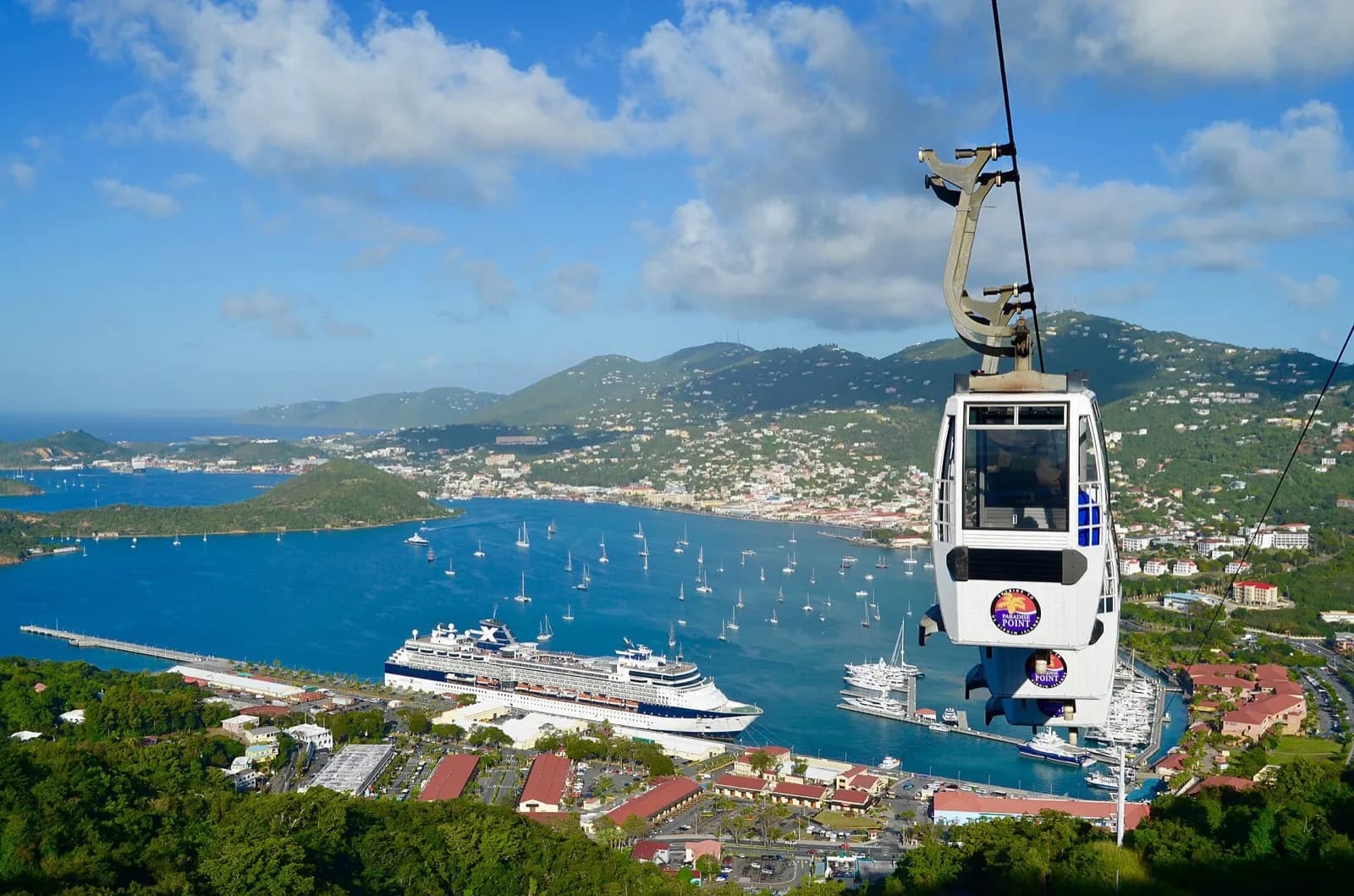 Cruise ships in Charlotte Amalie harbour, St Thomas, seen from Paradise Point