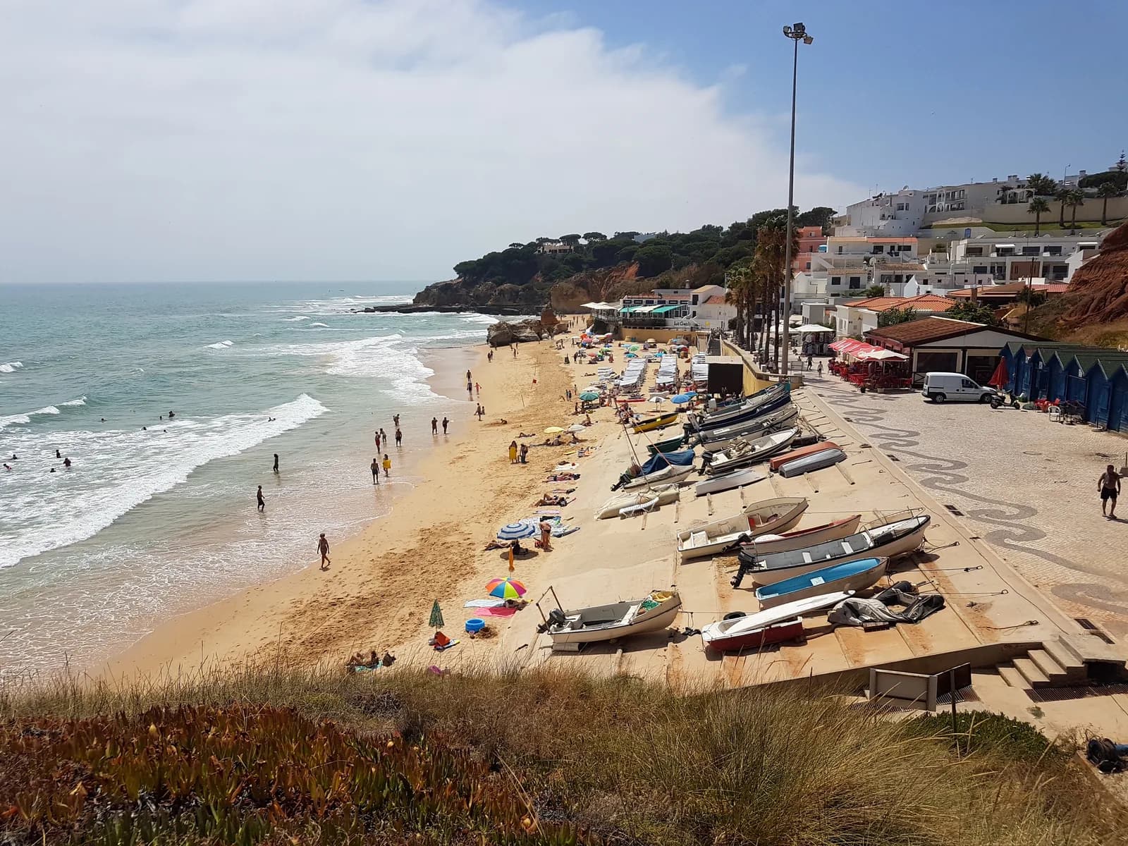Fishing boats pulled up on the beach at Olhos de Agua, east of Albufeira