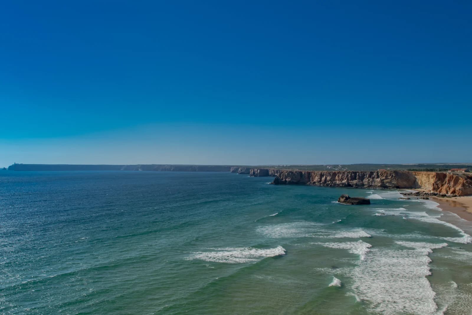 The Atlantic coast and cliffs near Sagres in the western Algarve seen from the air