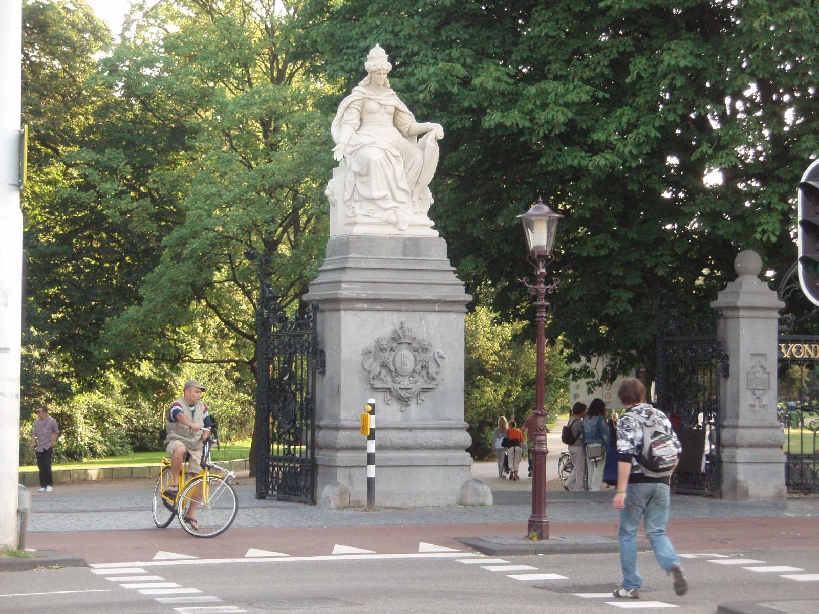 The statue and iron gates at the main entrance to the Vondelpark in Amsterdam