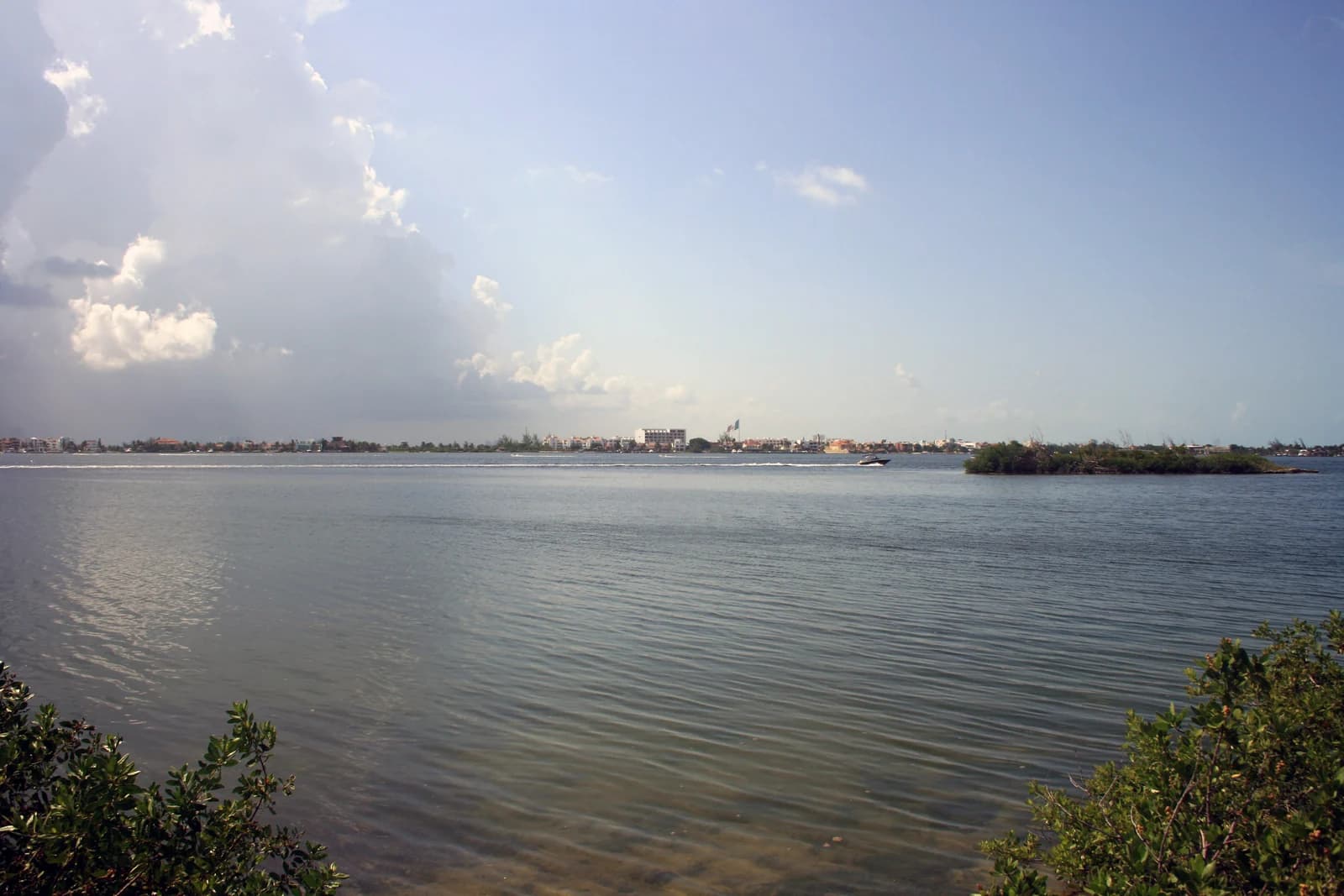 The flat water of the Nichupte Lagoon, which runs behind Cancun's Hotel Zone