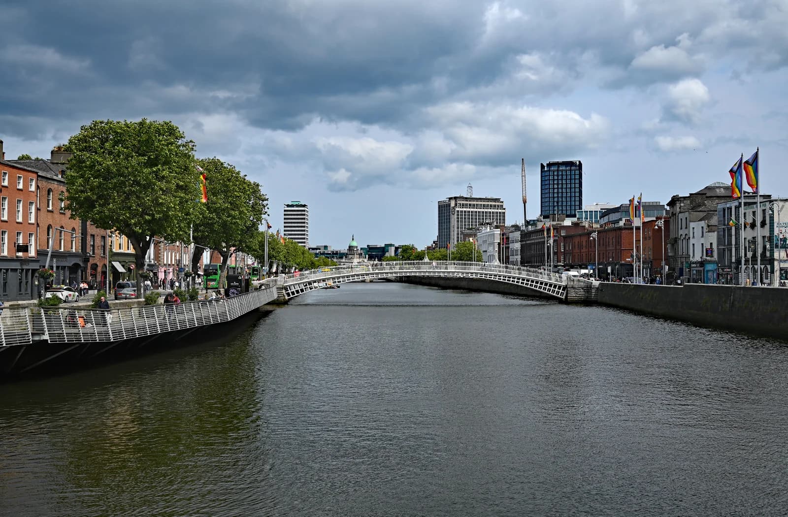 The River Liffey in Dublin with the Ha'penny Bridge in the distance