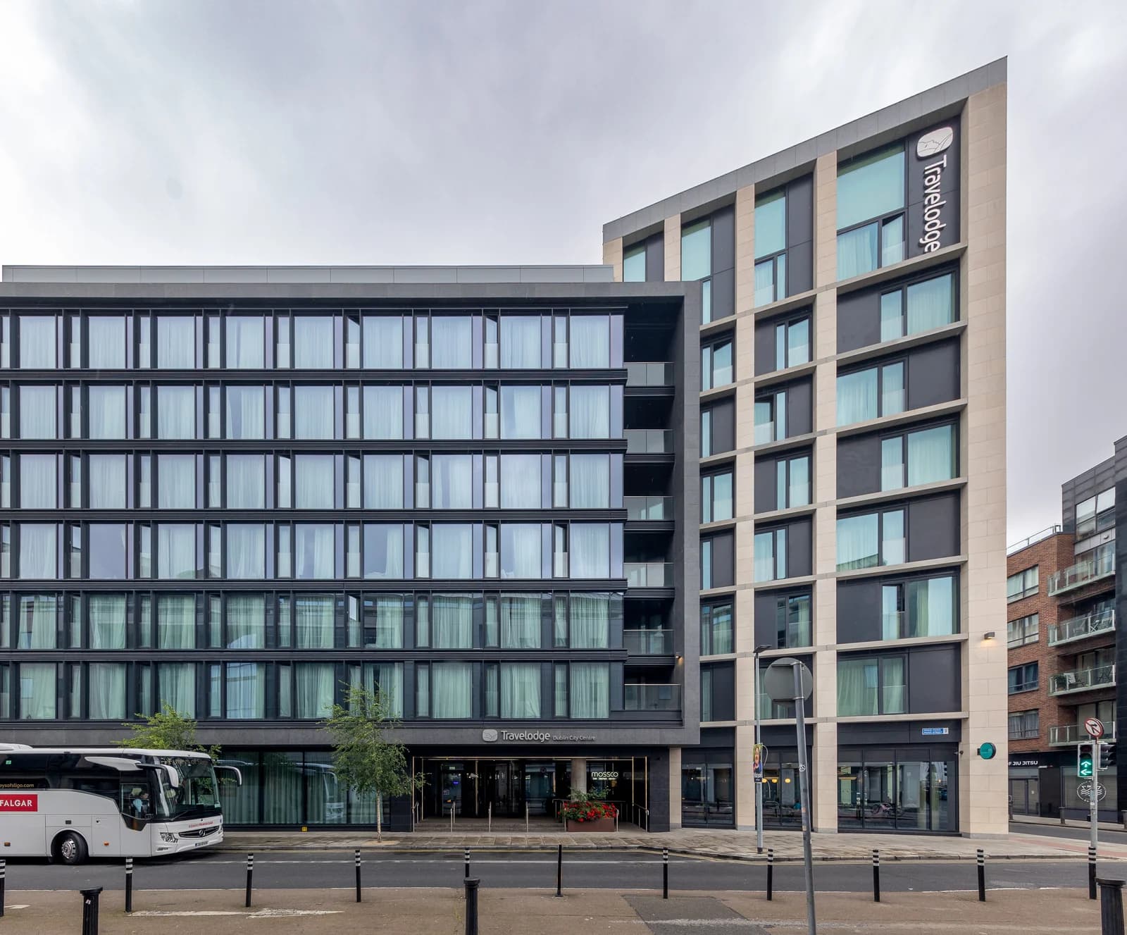 A modern hotel building on a street in Dublin city centre