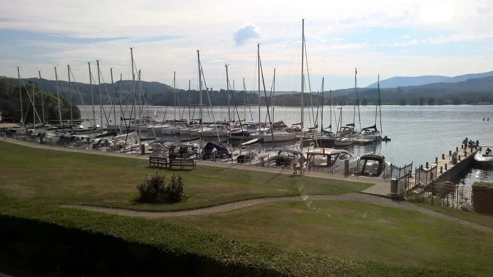 Yachts moored at Low Wood on Windermere, between the towns of Windermere and Ambleside