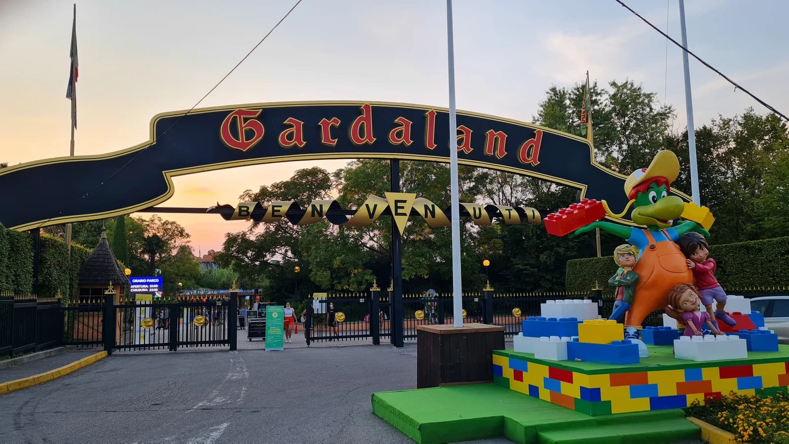 The entrance gate of the Gardaland theme park at Castelnuovo del Garda