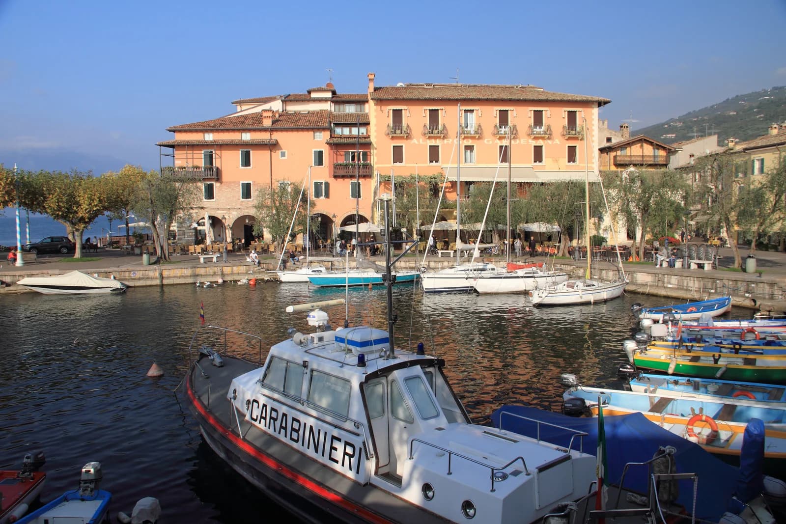 The harbour at Torri del Benaco, below the hill village of Albisano