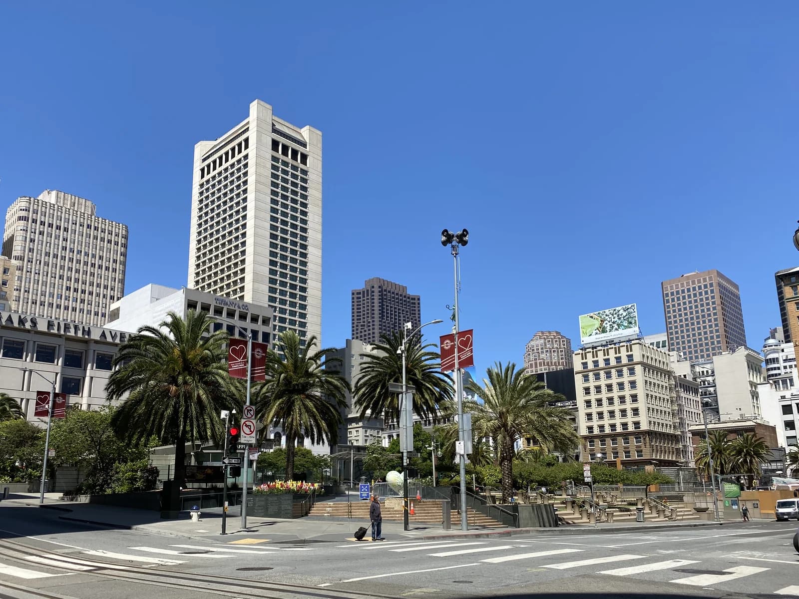 The corner of Powell Street and Geary Street beside Union Square in San Francisco