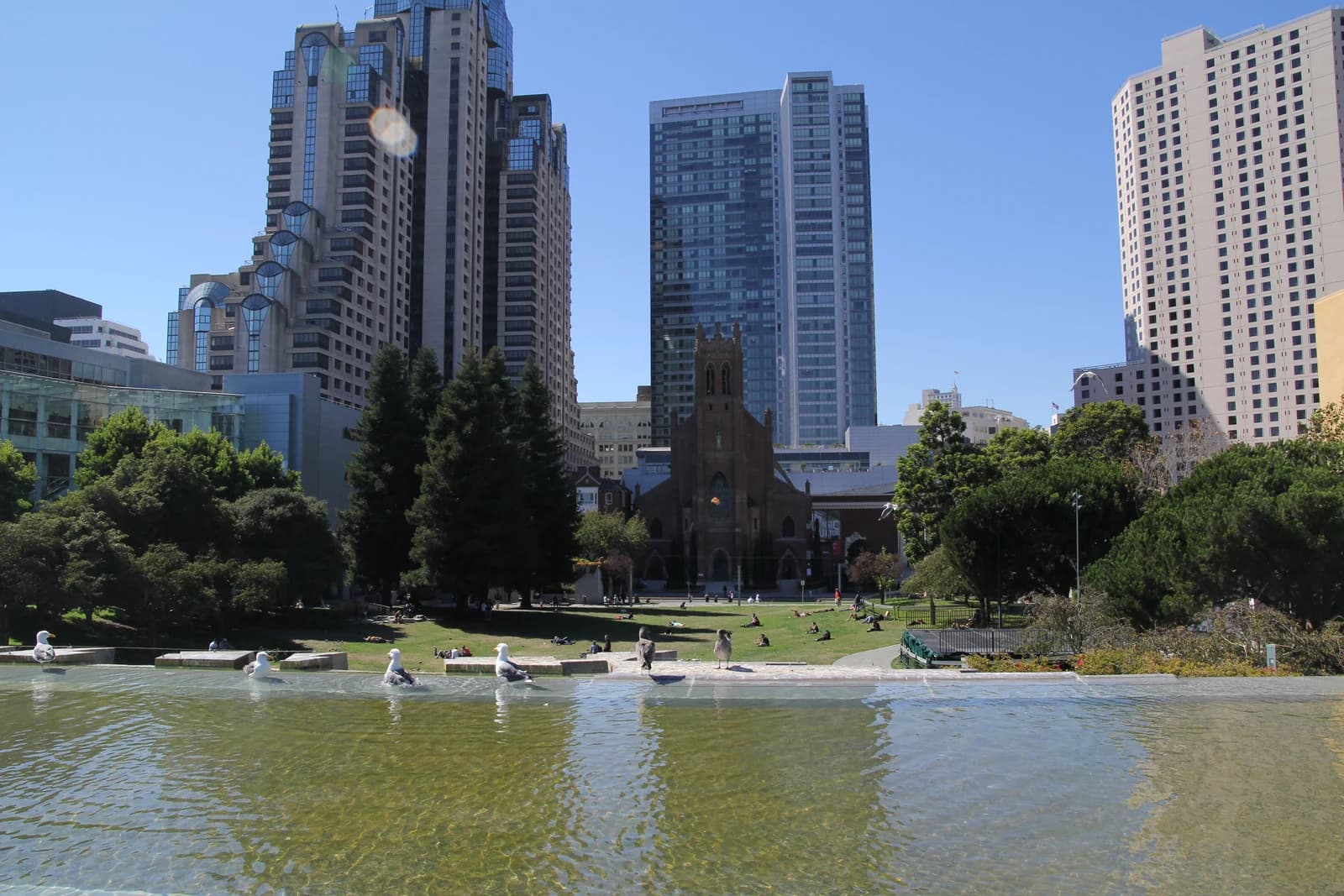 Lawns and paths in Yerba Buena Gardens in San Francisco