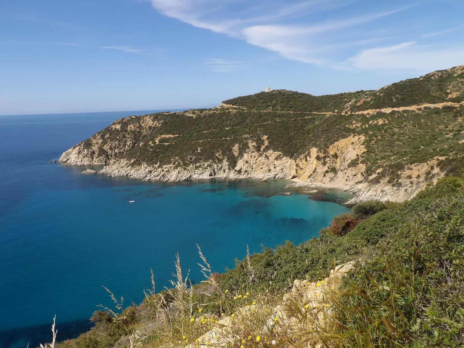 The Capo Boi headland and clear water on the coast near Villasimius