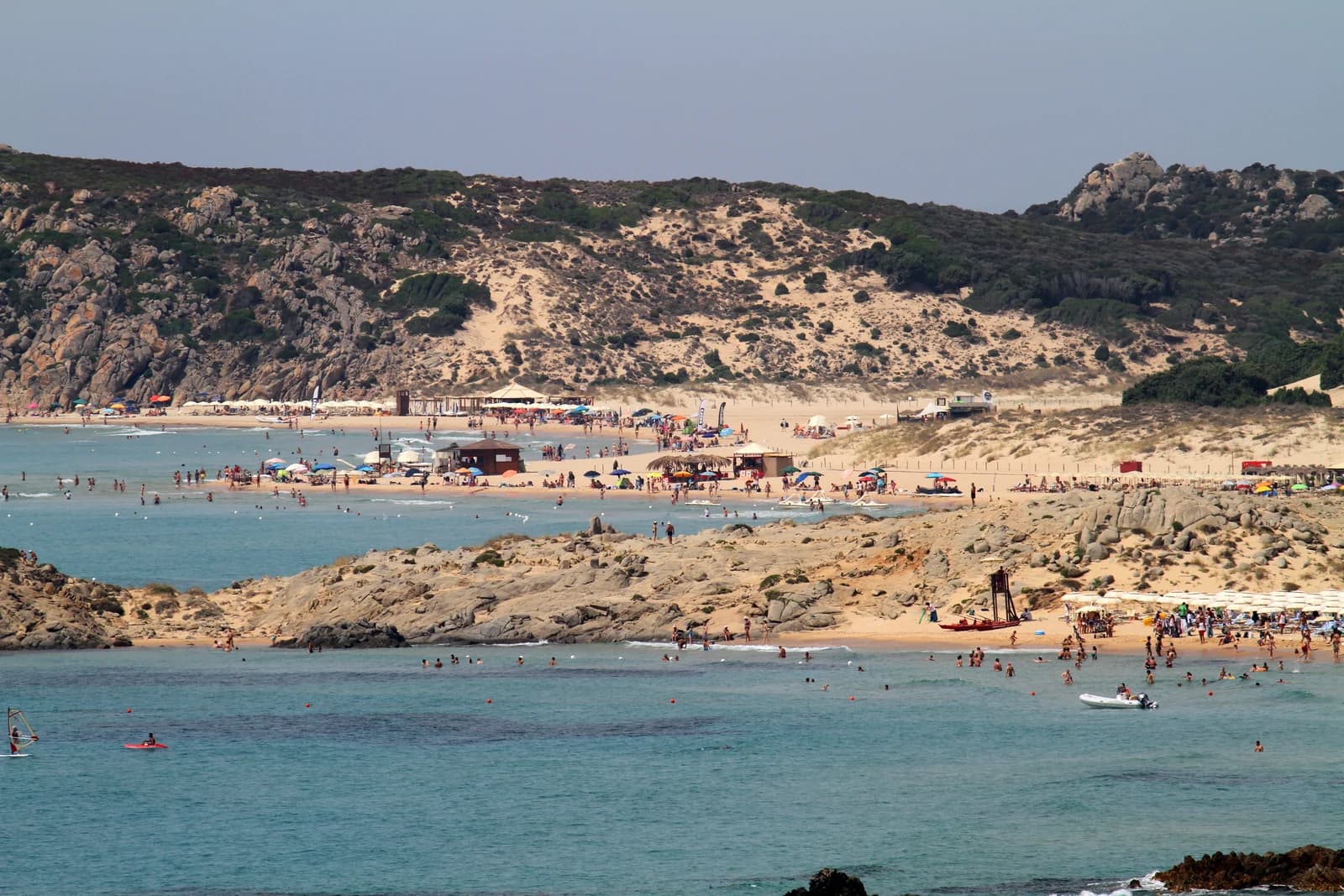 Su Giudeu and Campana beaches in the bay at Chia on Sardinia's south coast