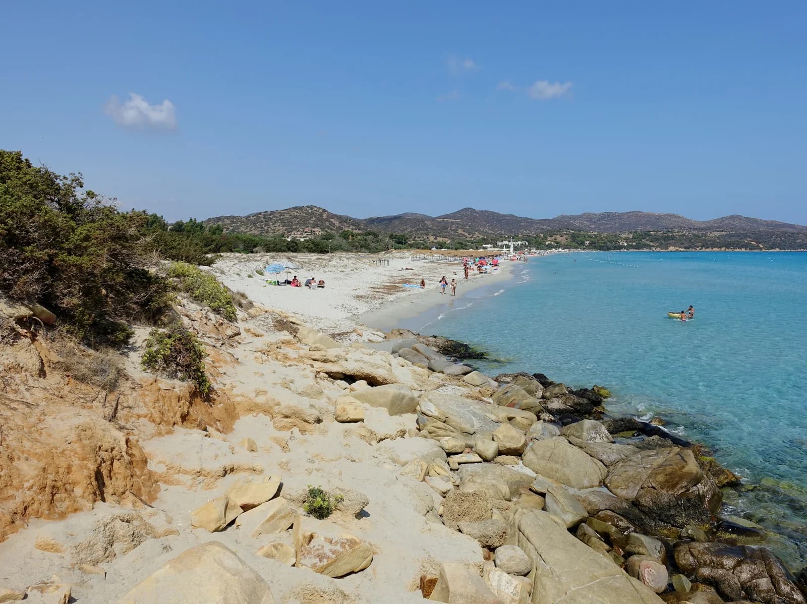 Simius beach at Villasimius seen from the rocks above the shore
