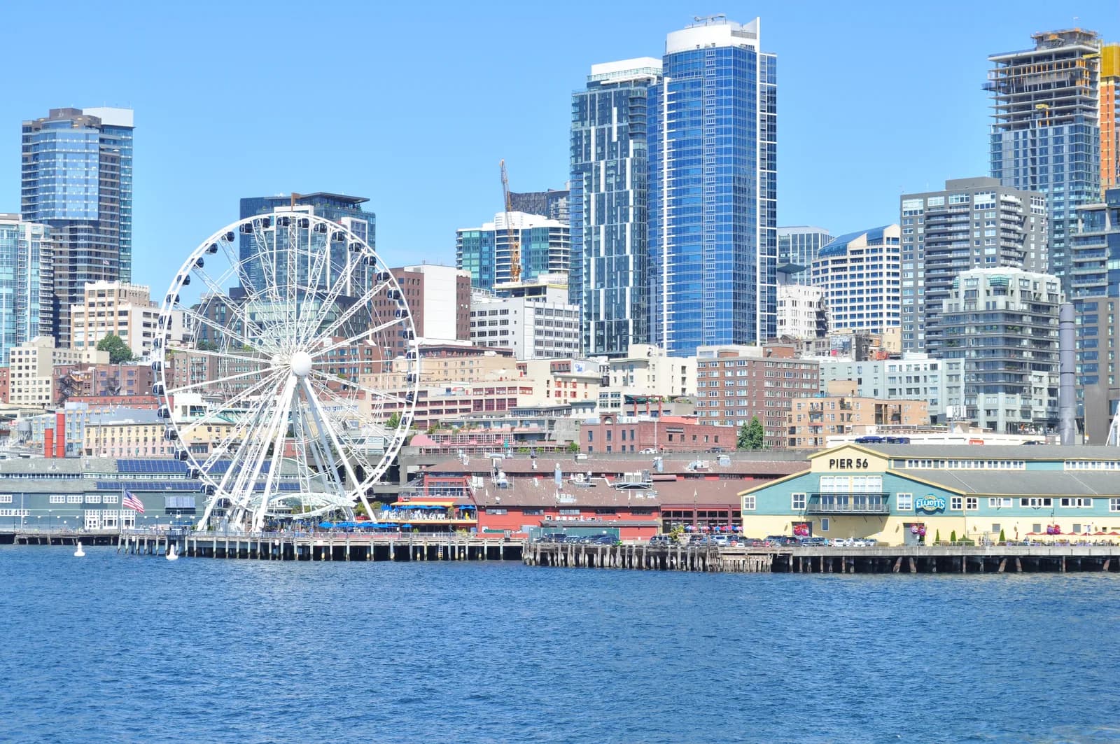 The downtown Seattle skyline seen across the water of Elliott Bay