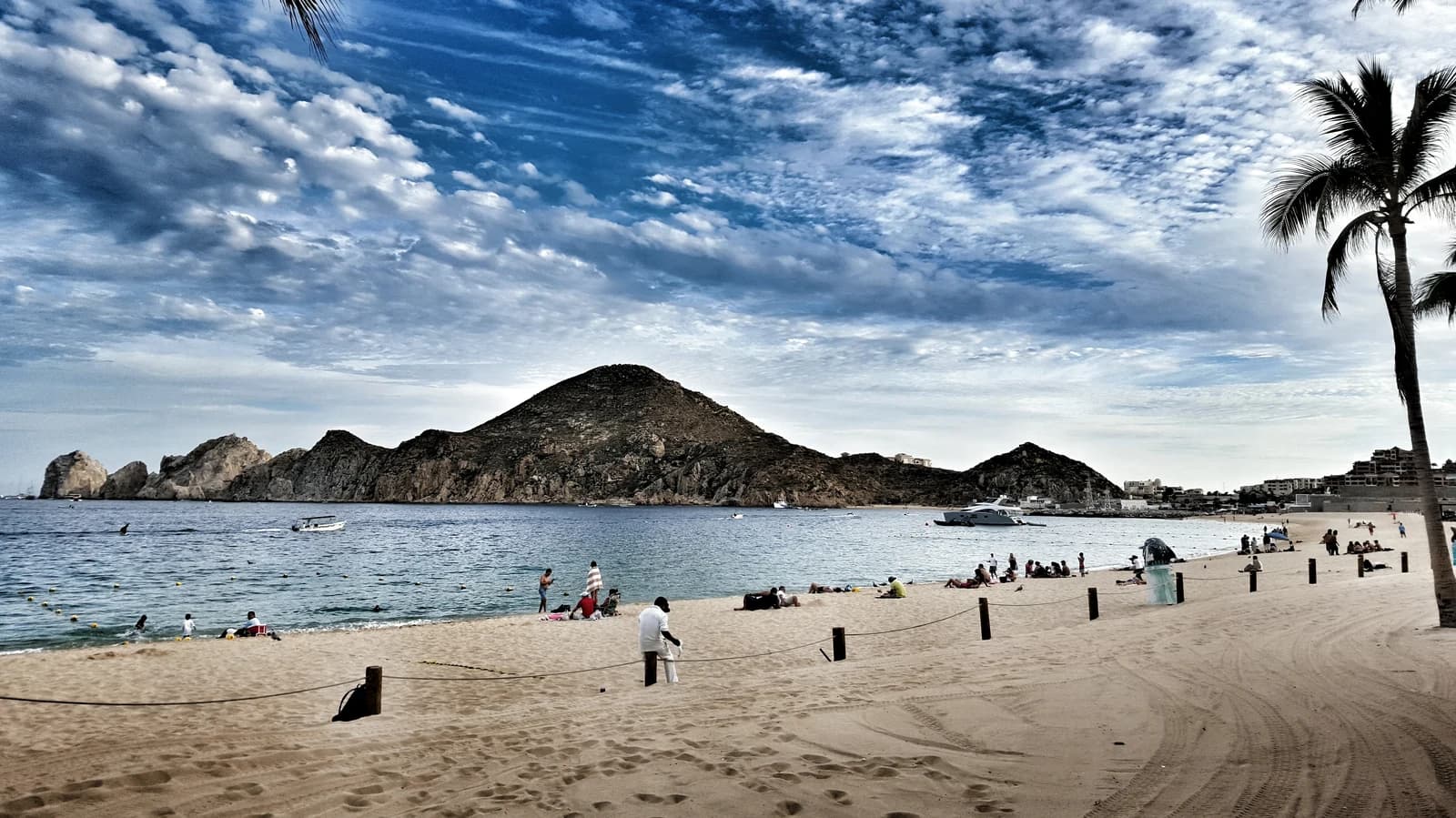 Medano Beach in Cabo San Lucas looking towards Land's End, the stretch operators call the town's only swimmable beach