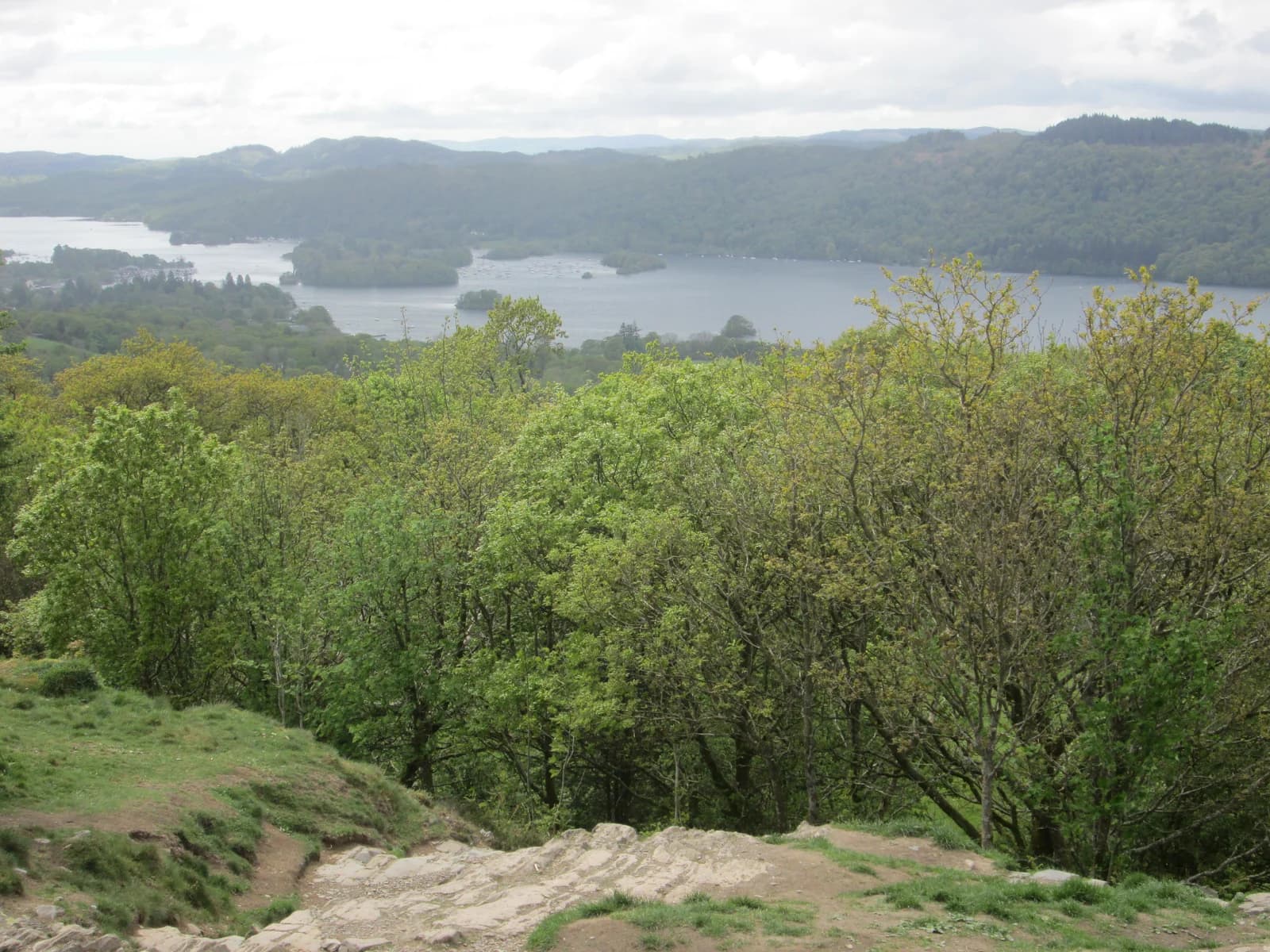 Windermere and its wooded islands seen from Orrest Head, above spring woodland