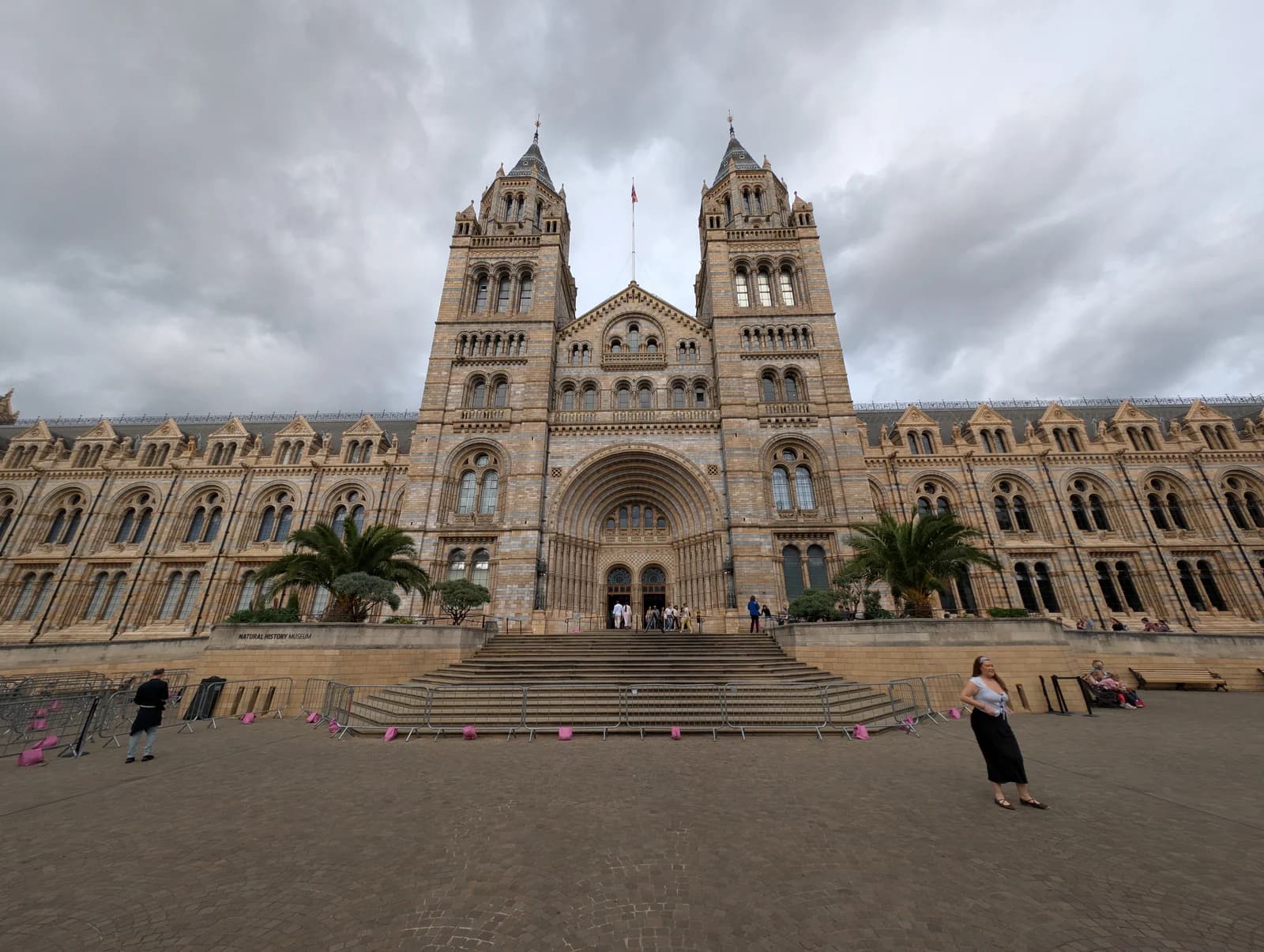 The towers and main entrance steps of the Natural History Museum in South Kensington