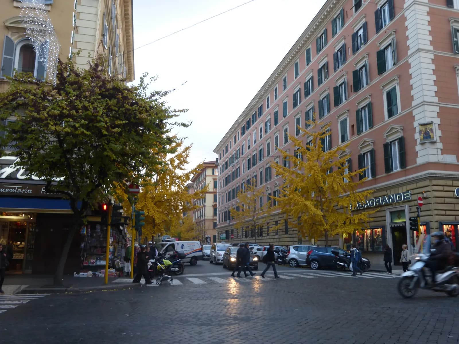 A residential street corner in Prati, Rome, the quarter where several of the city's family rooms sit