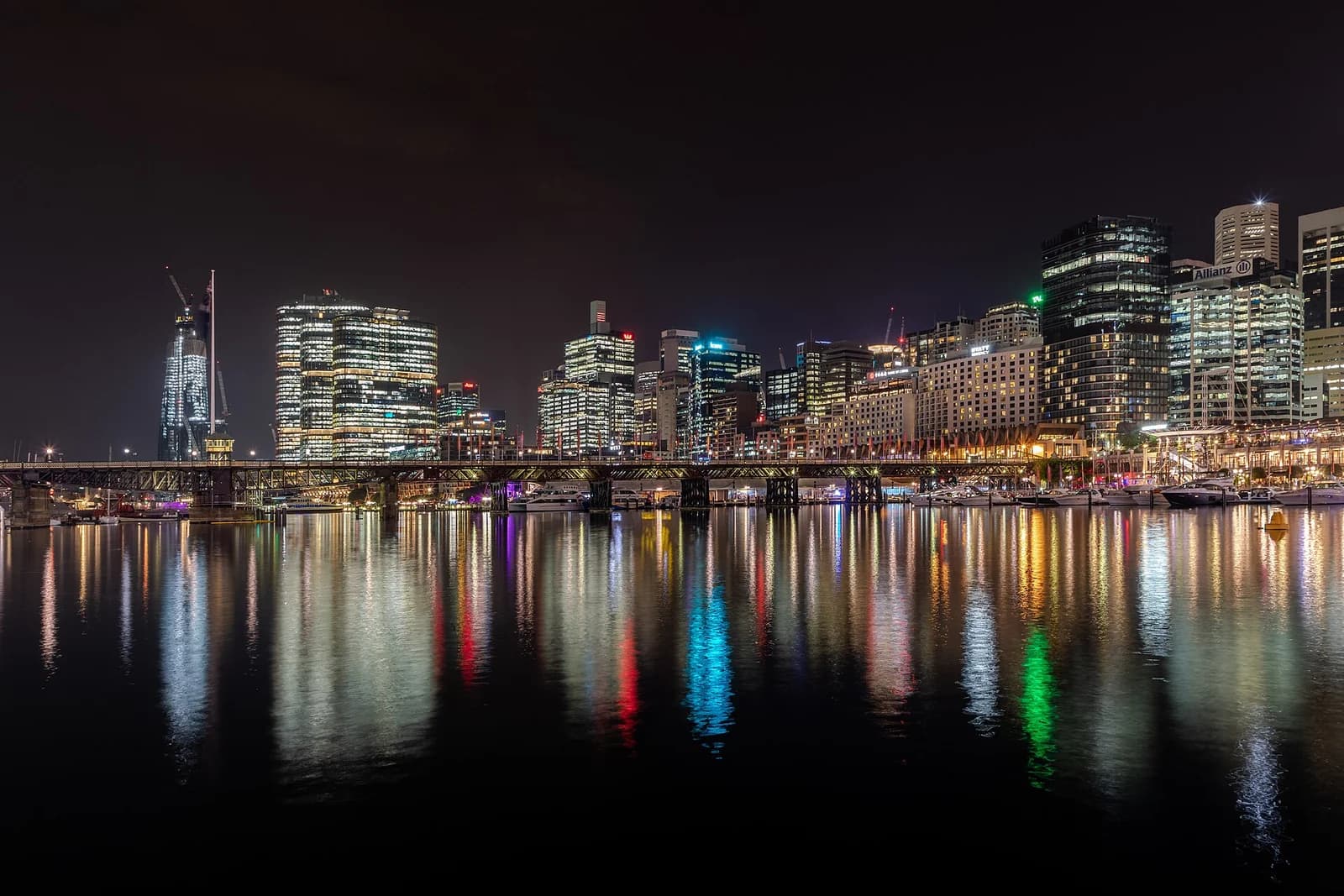 The waterfront promenade and apartment towers around Darling Harbour in central Sydney