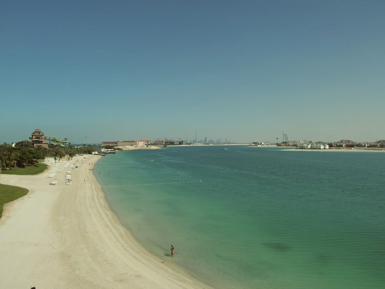A beach on Palm Jumeirah seen from the monorail line