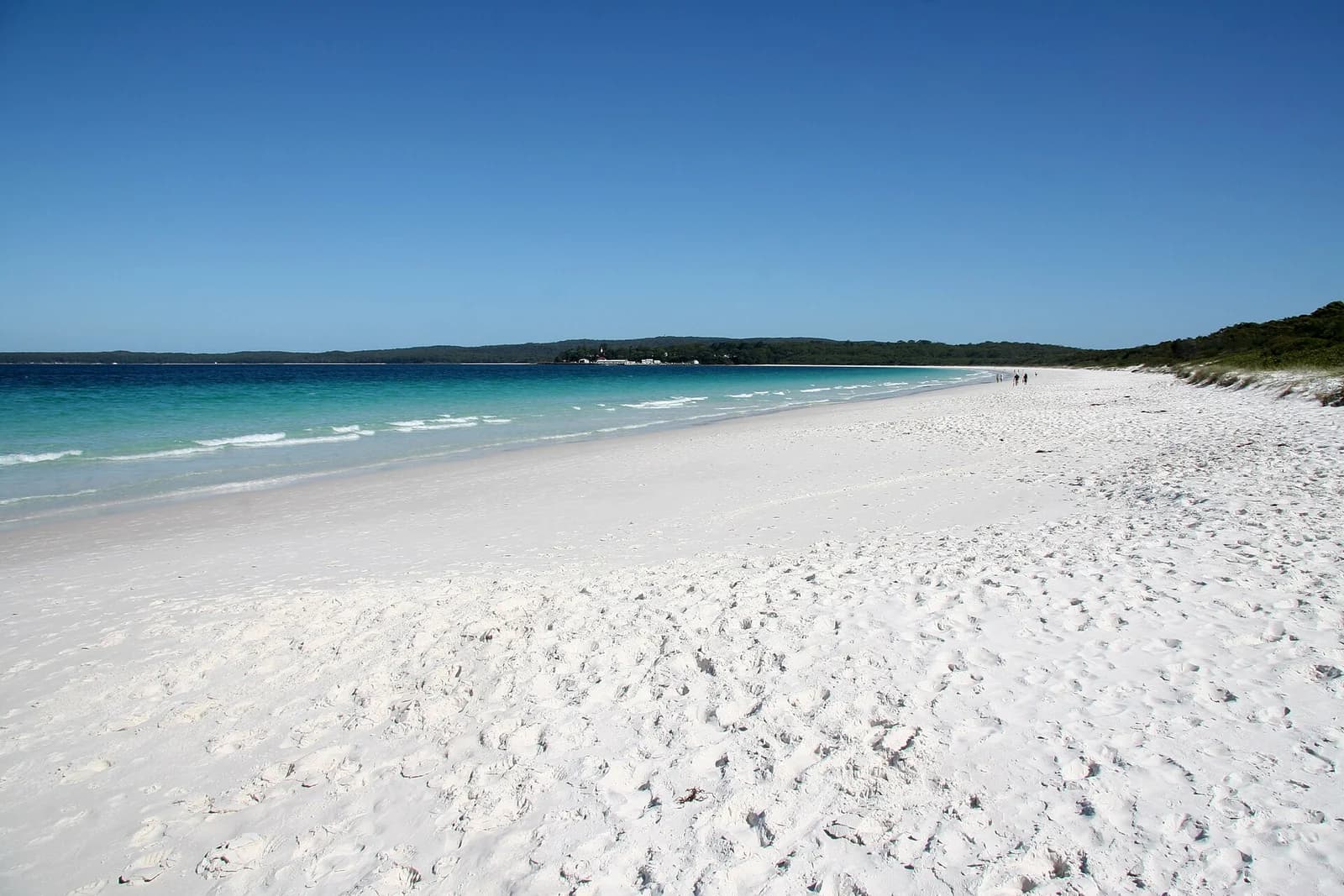 Hyams Beach on Jervis Bay in New South Wales, a wide curve of white sand against turquoise water