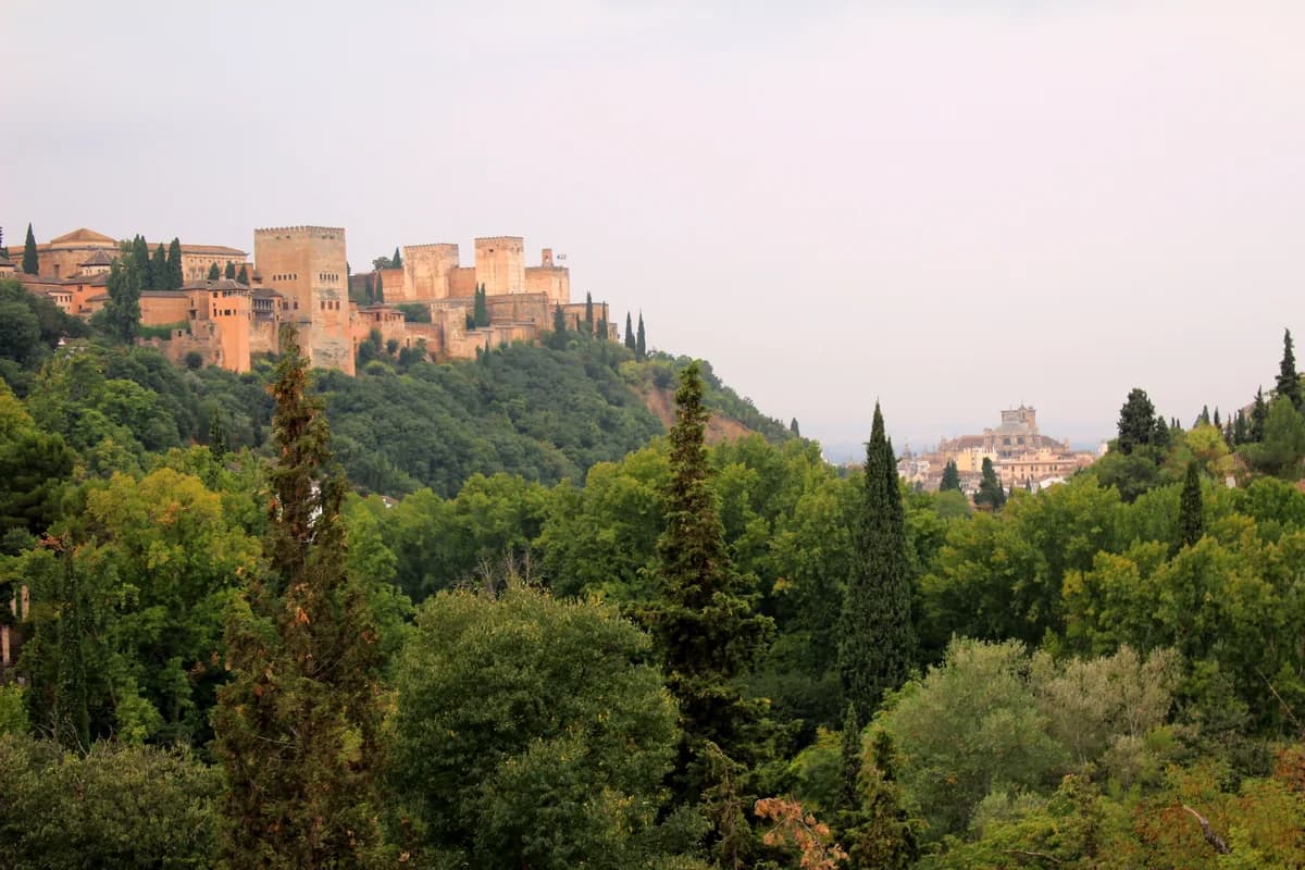 Alhambra hill and the Bosque in Granada