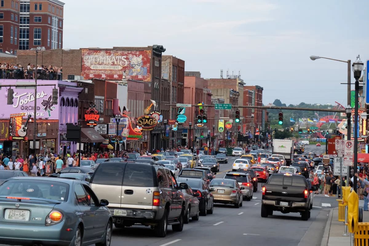 Lower Broadway, a fifth of a mile from the Demonbreun Street suites