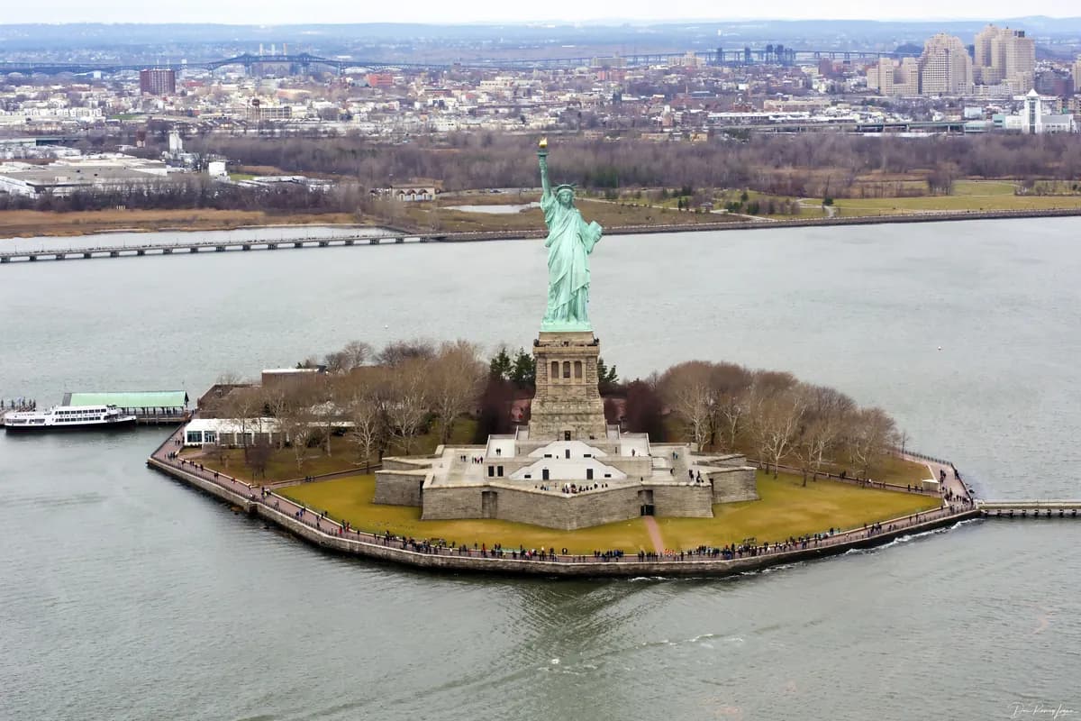 Statue of Liberty and Ellis Island in New York