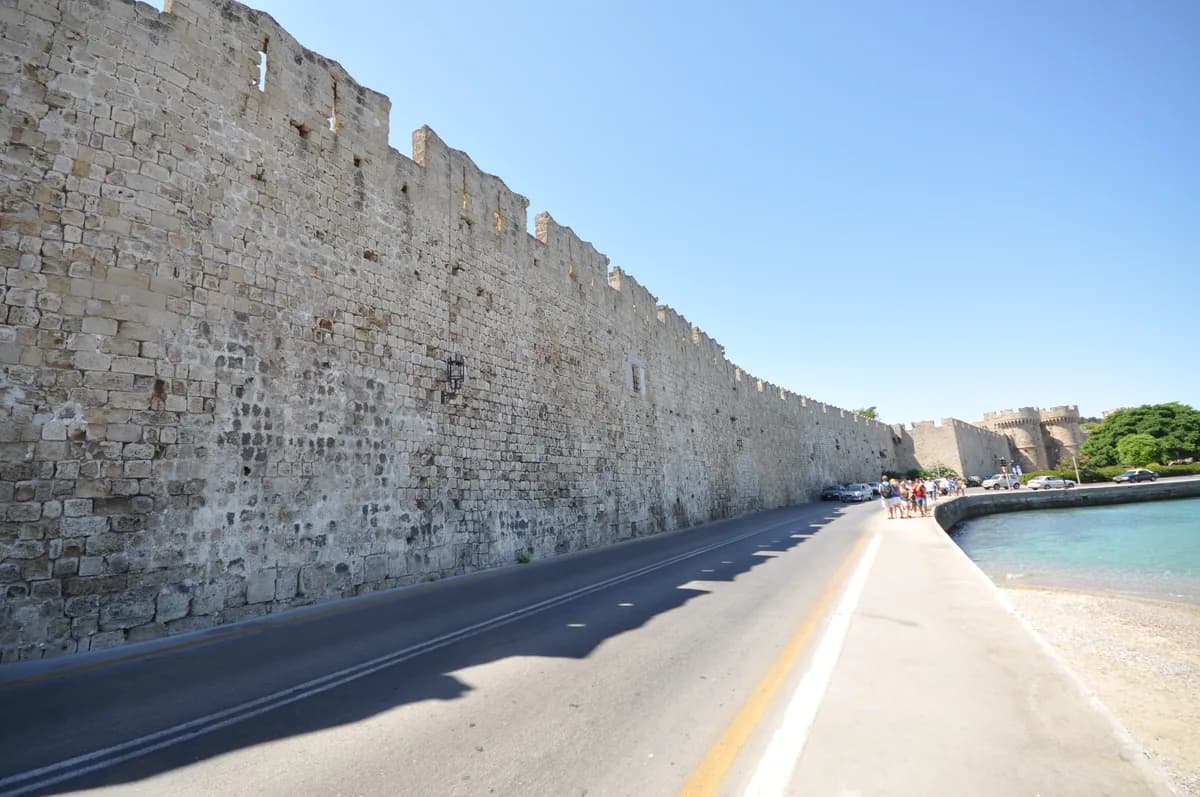 The medieval walls and moat in Rhodes