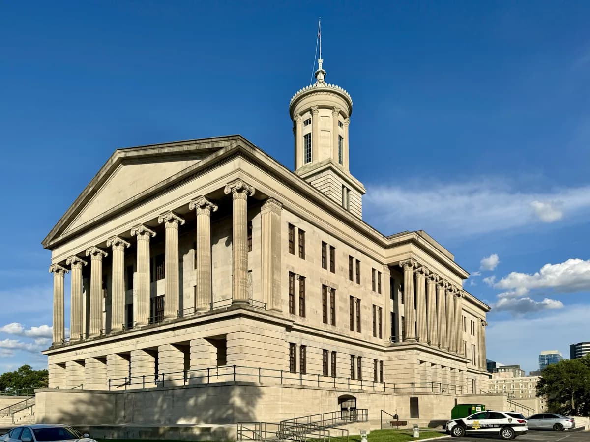 The Tennessee State Capitol, at the uphill northern end of downtown Nashville