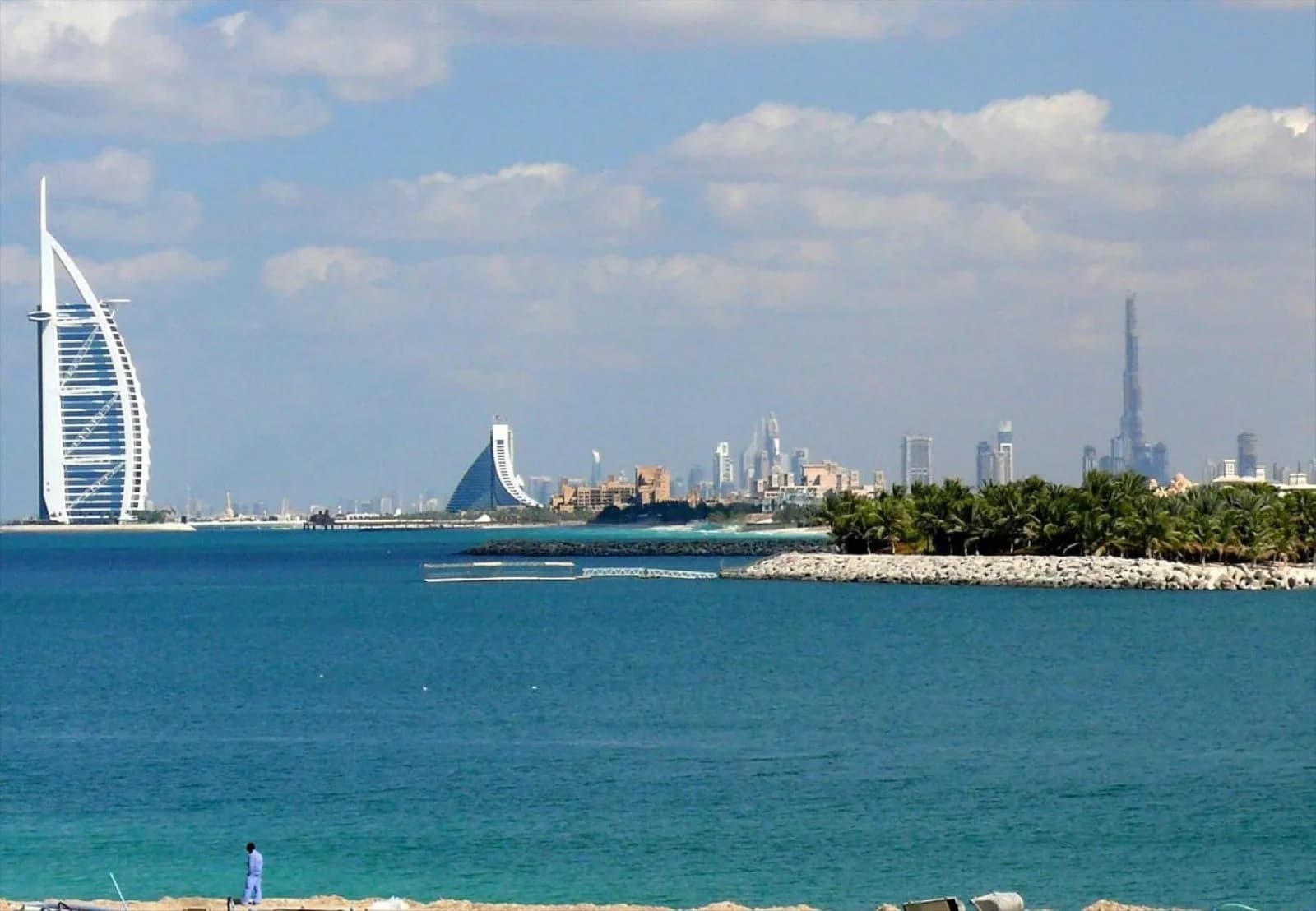 The Dubai coast with the Burj Al Arab, showing how far apart the city districts sit
