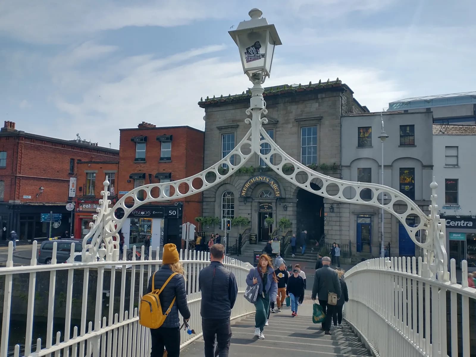 The Ha'penny Bridge over the Liffey, the crossing between Dublin's budget areas north and south