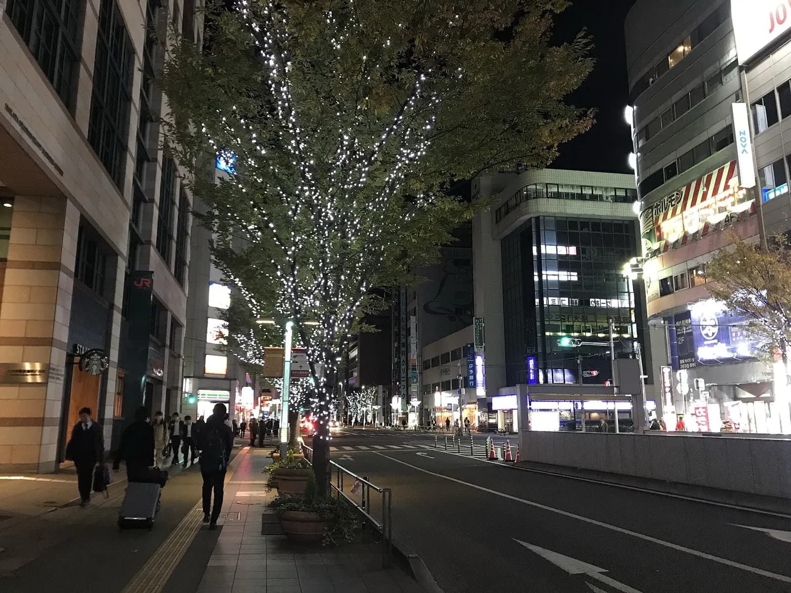 Hakata-Ekimae street in Fukuoka lit up at night