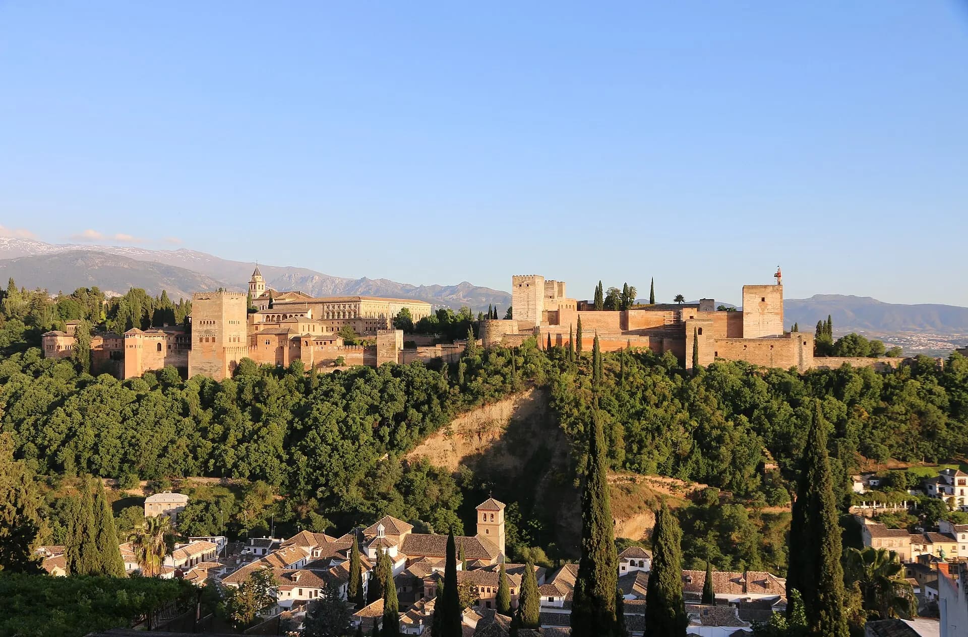 The Alhambra seen across the rooftops of the Albaicin quarter in Granada