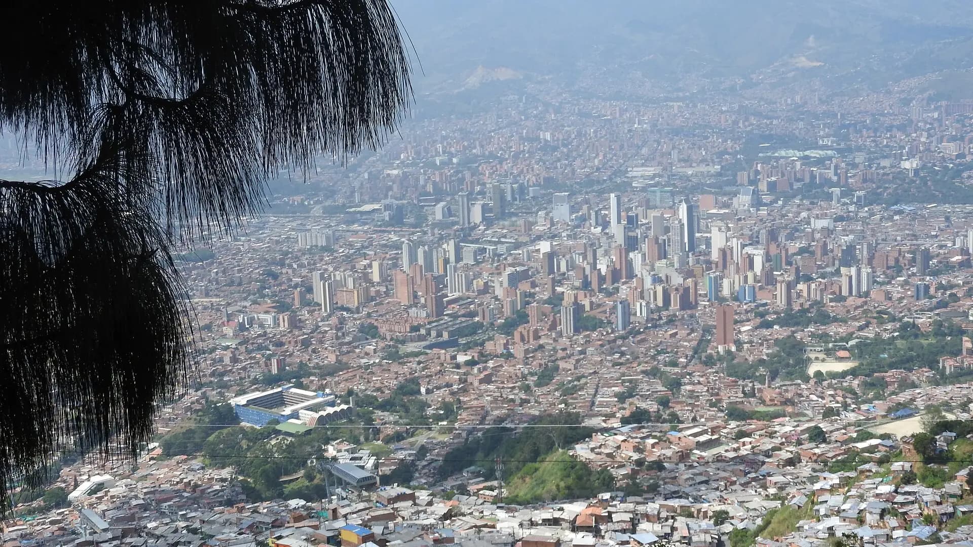 Medellin spread across the Aburra valley with the hillsides rising on both sides