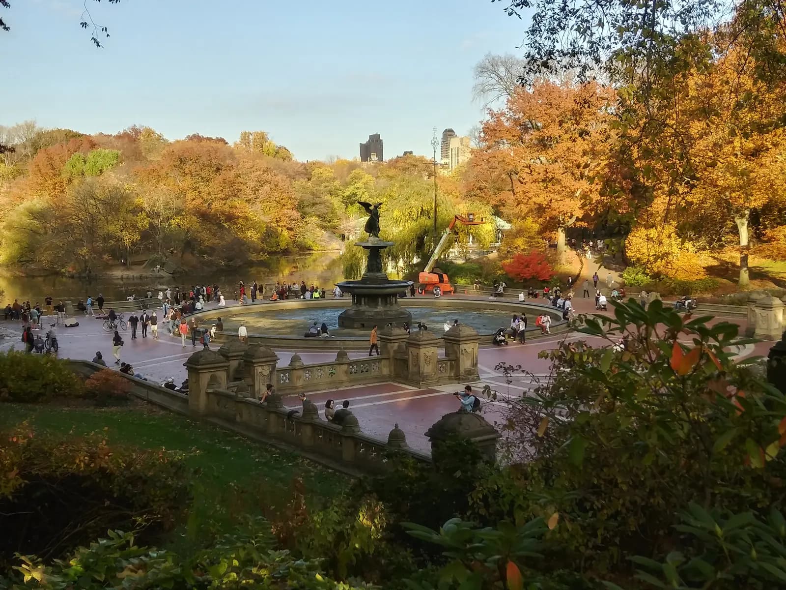 Bethesda Terrace and its fountain in Central Park in autumn, the shared back garden of both the Upper West and Upper East Sides