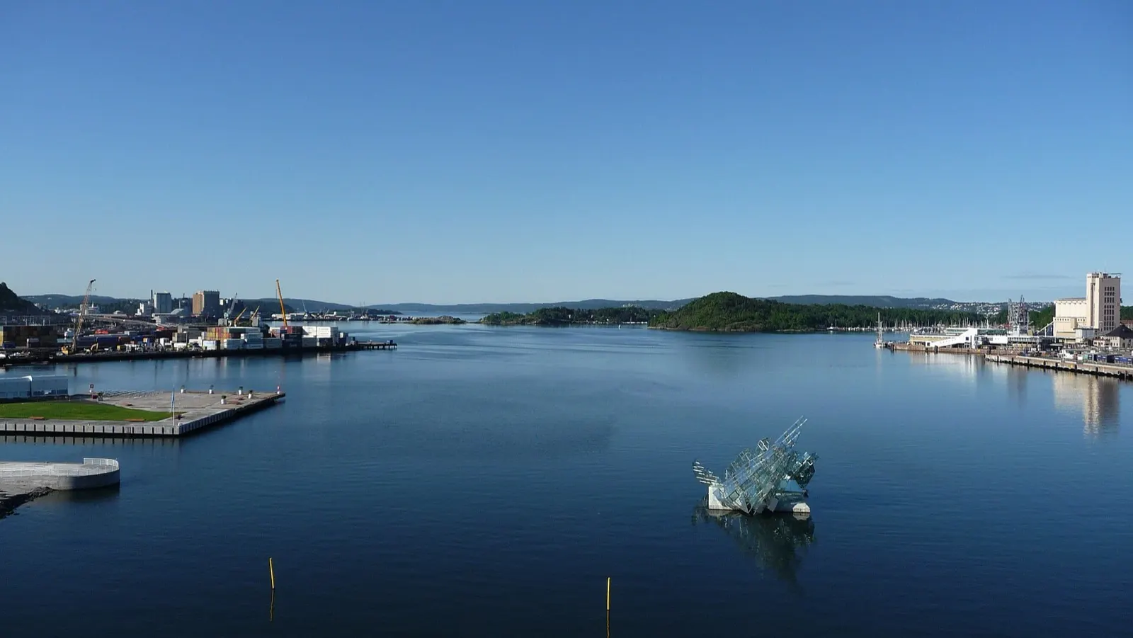 Oslo harbour and waterfront seen from the roof of the Opera House