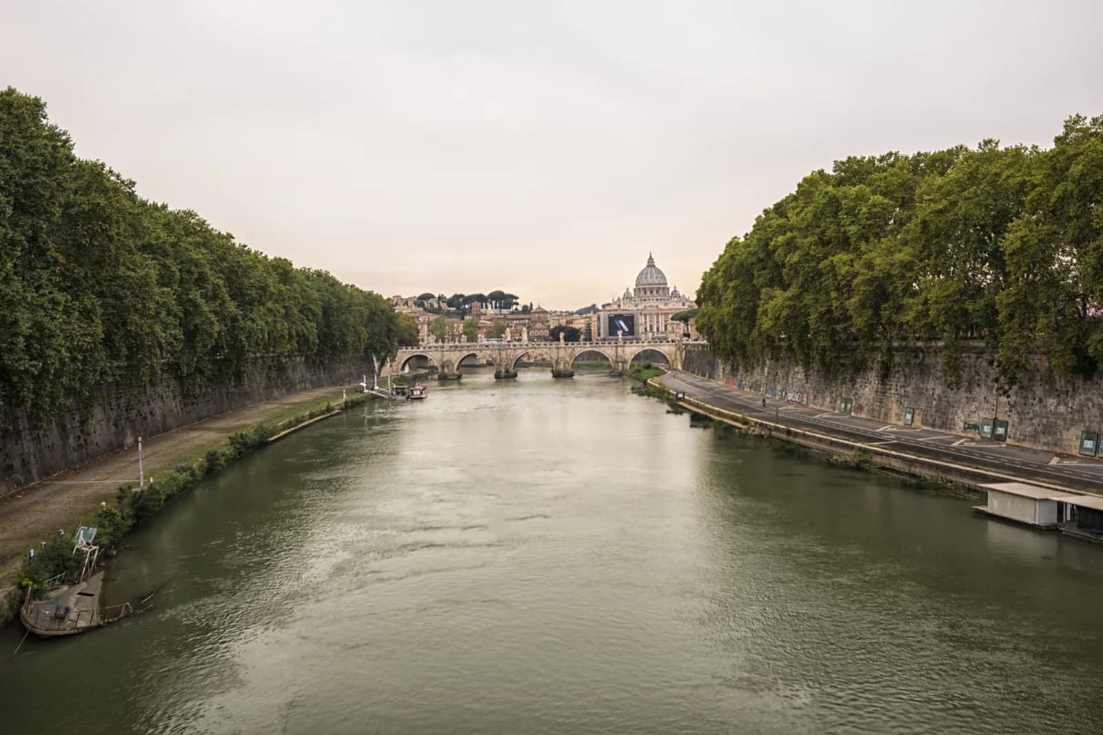The Tiber river leading toward St Peter's dome in Rome