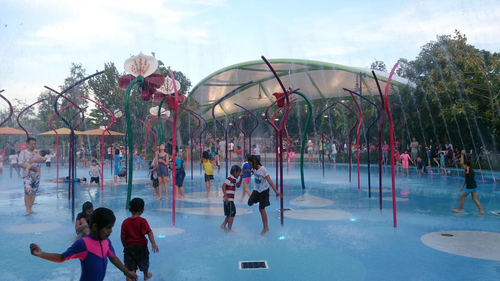 Children playing in the water garden at Gardens by the Bay in Singapore