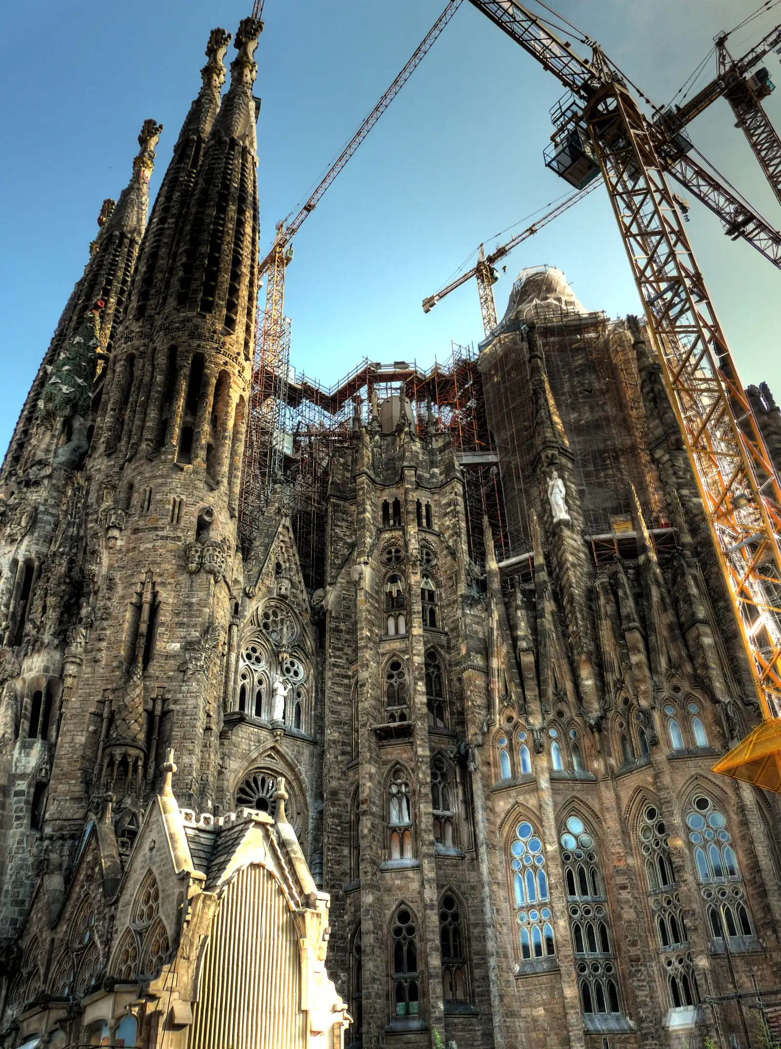 The northeast facade and towers of the Sagrada Familia in Barcelona