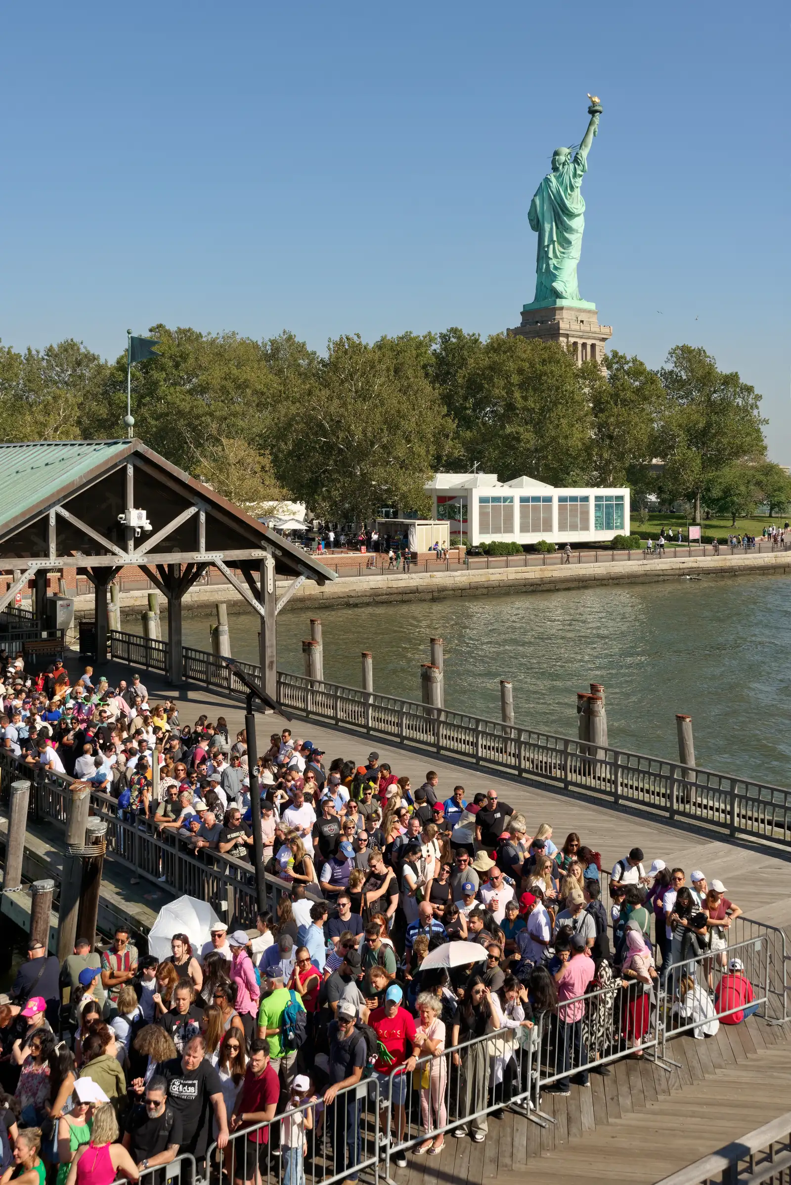 The ferry terminal building on Liberty Island in New York Harbour