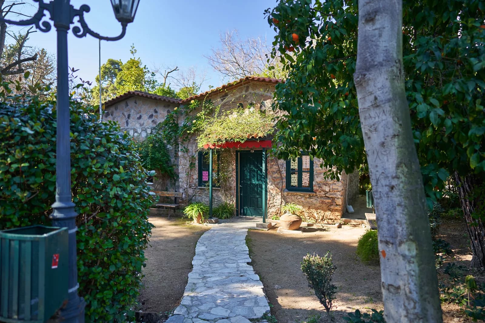 The stone children's library in the shaded National Garden of Athens, one of the free things to do in Athens with kids